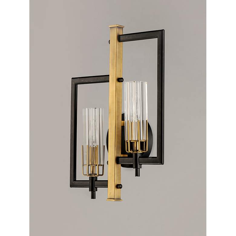 Image 3 Maxim Flambeau 18" High Black and Antique Brass 2-Light Wall Sconce more views