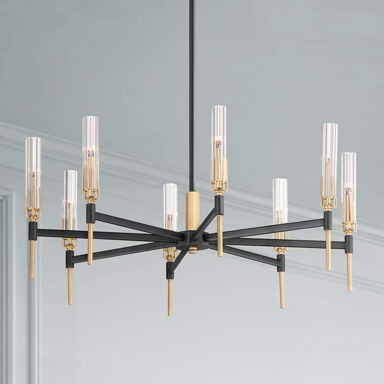 Image 1 Maxim Flambeau 33 inch Wide Black and Brass 8-Light LED Chandelier