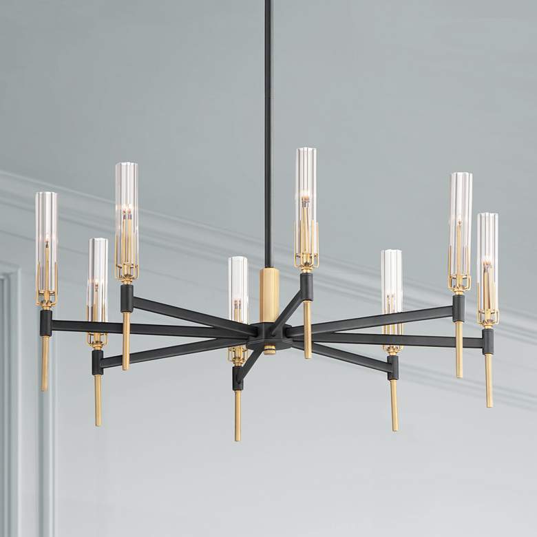 Image 1 Maxim Flambeau 33" Wide Black and Brass 8-Light LED Chandelier