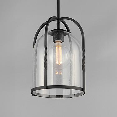 Maxim Foundry 11" Wide Black Mini Pendant w/ Seeded Glass