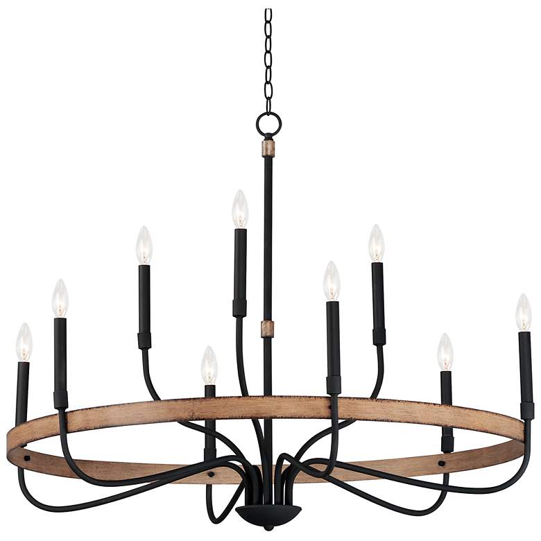 Image 1 Maxim Franklin 40"W Black and Driftwood 9-Light Chandelier
