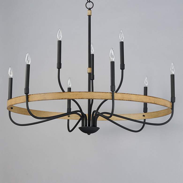Image 3 Maxim Franklin 40"W Black and Driftwood 9-Light Chandelier more views