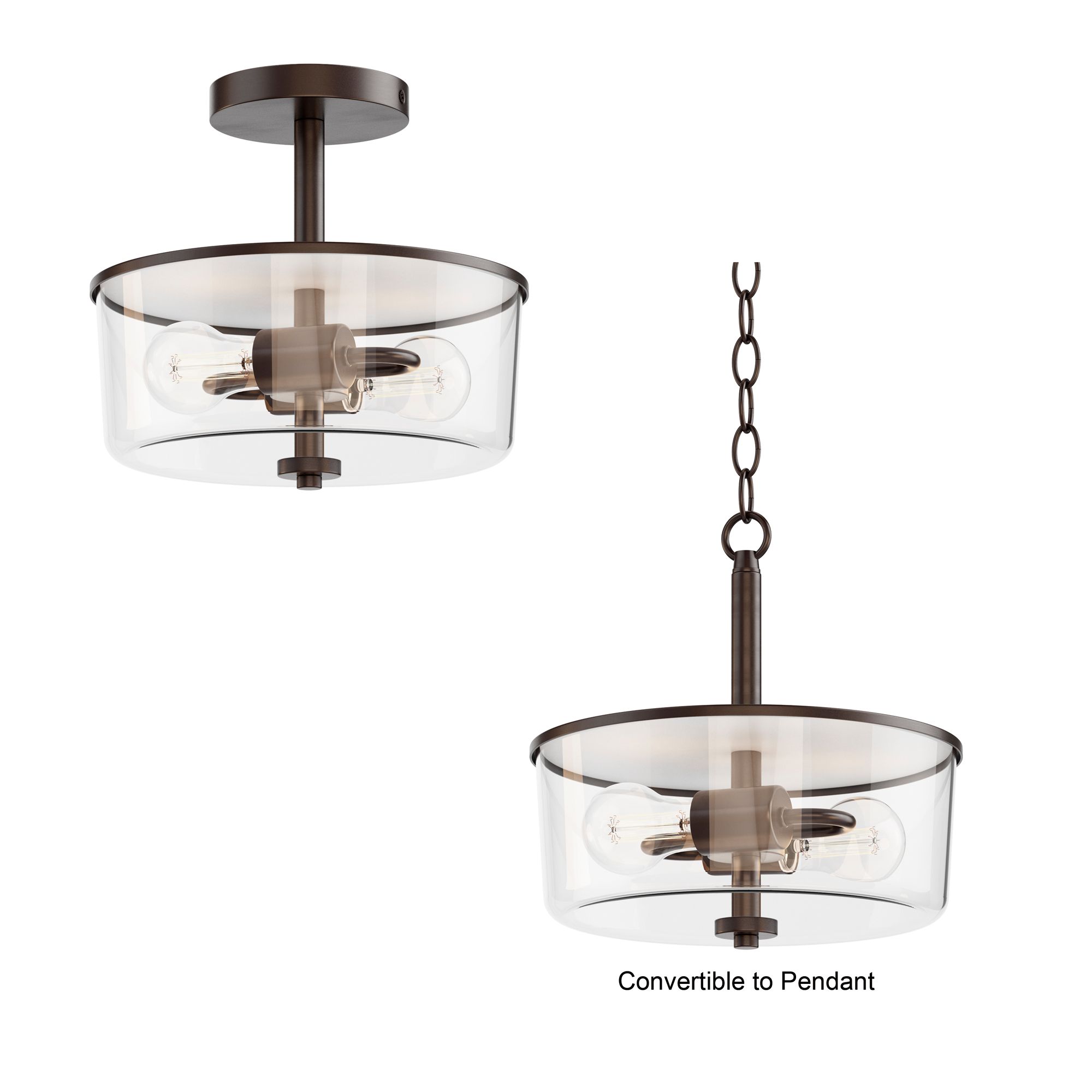 Image 2 Maxim Fuller 10 3/4" Bronze 2-Light Semi Flush/Pendant Convertible more views