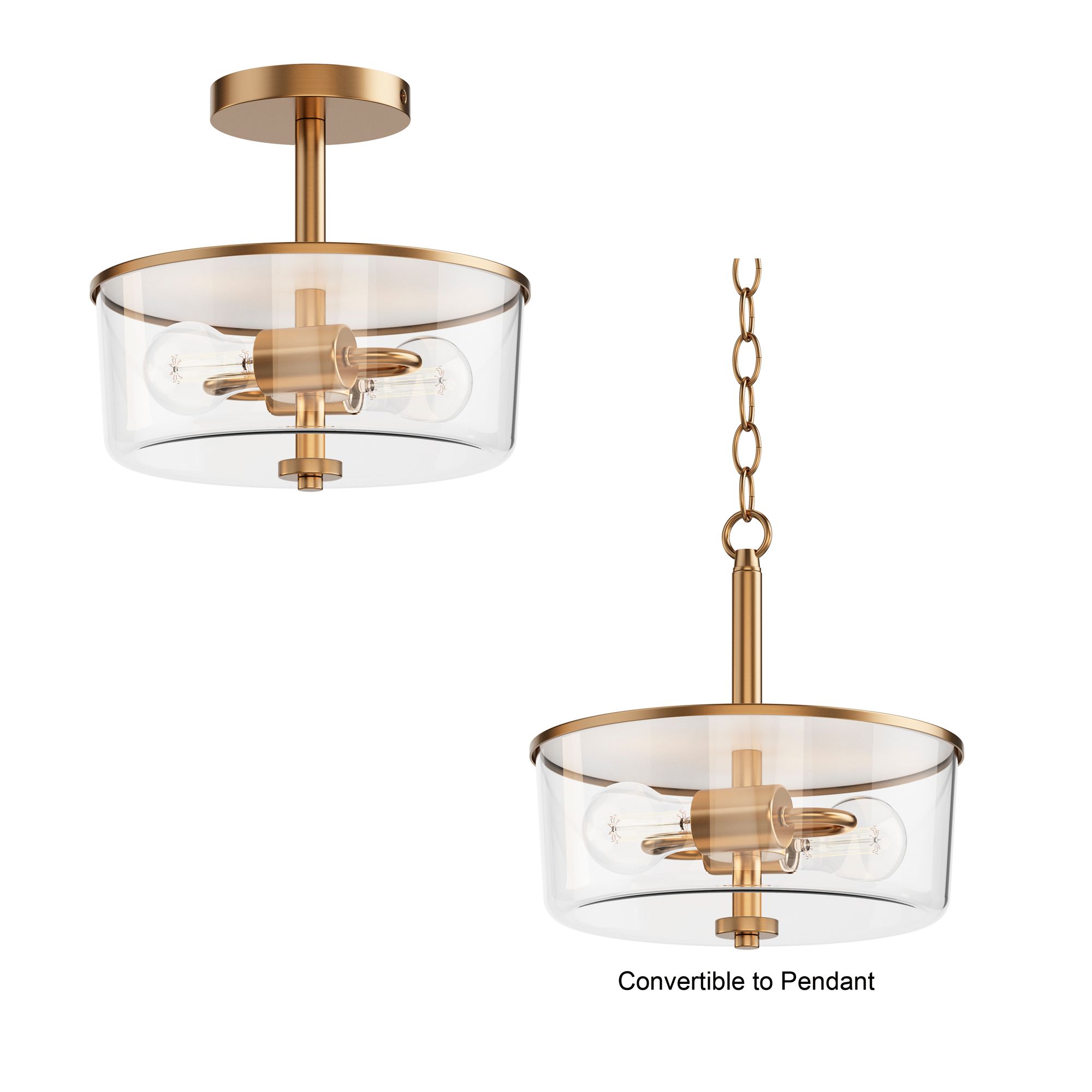 Image 2 Maxim Fuller 10 3/4" Clear/Natural Aged Brass 2-Light Semi Flush/Pendant more views
