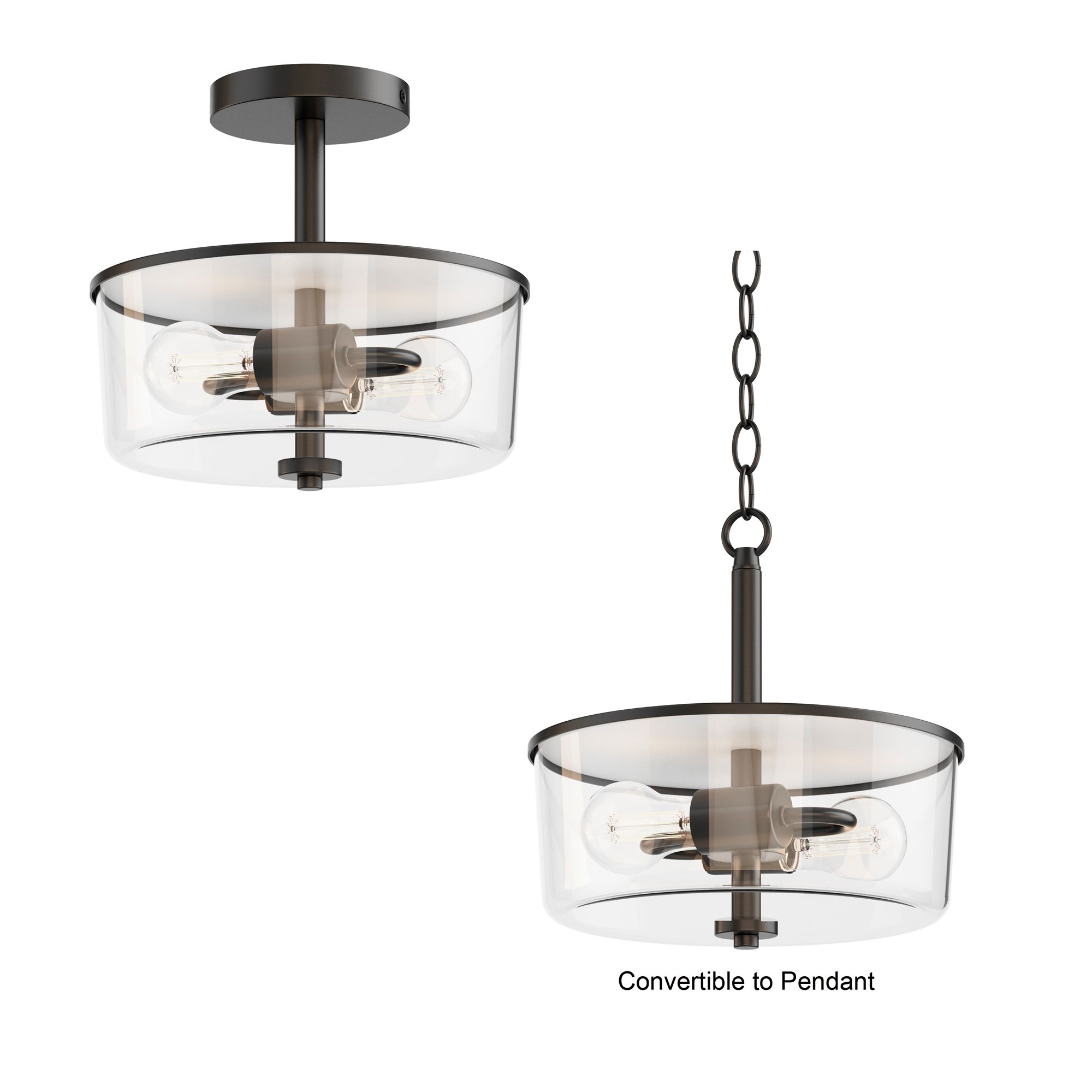 Image 2 Maxim Fuller 10 3/4" Wide Clear/Black 2-Light Semi Flush/Pendant more views