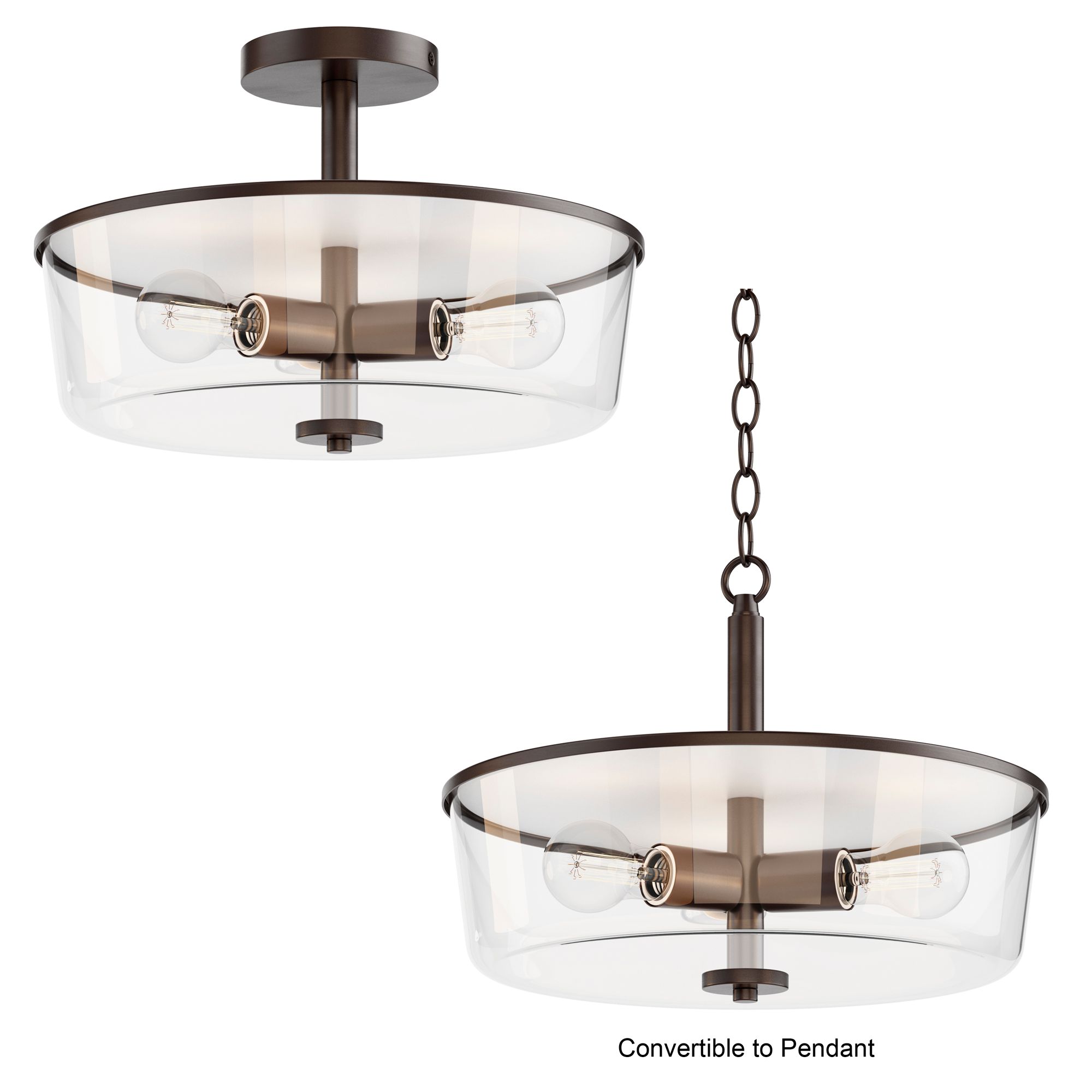 Image 2 Maxim Fuller 14 3/4" Clear/Oil Rubbed Bronze 3-Light Semi Flush/Pendant more views