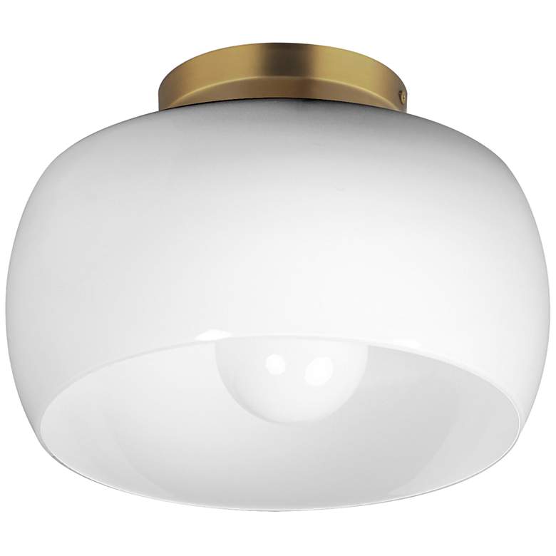 Image 1 Maxim Glazed 11" Wide White/Natural Aged Brass Ceiling Light