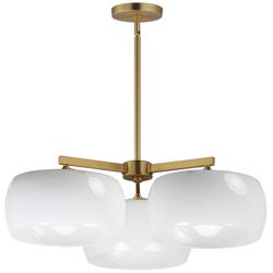 Maxim Glazed 26" White/Natural Aged Brass 3-Light Chandelier
