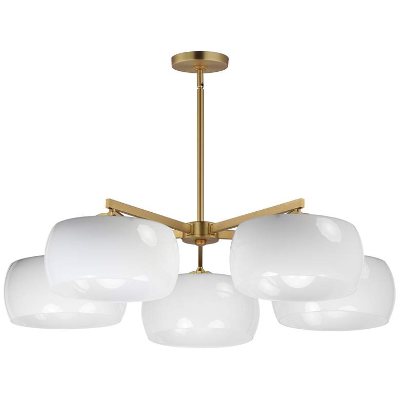 Image 1 Maxim Glazed 36" Wide White/Natural Aged Brass 5-Light Chandelier