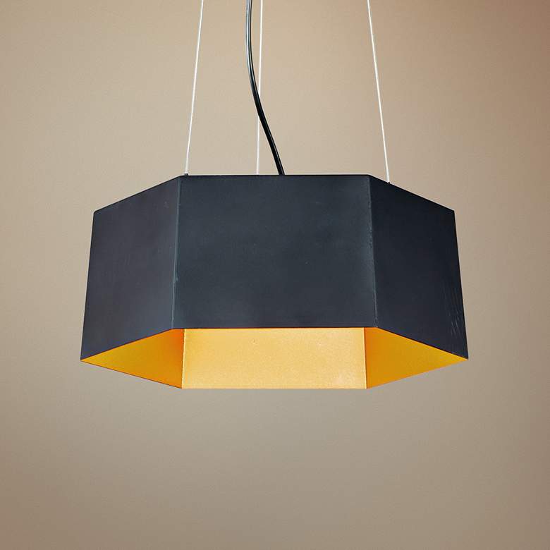 Image 1 Maxim Honeycomb 16" Wide Black and Gold LED Pendant Light