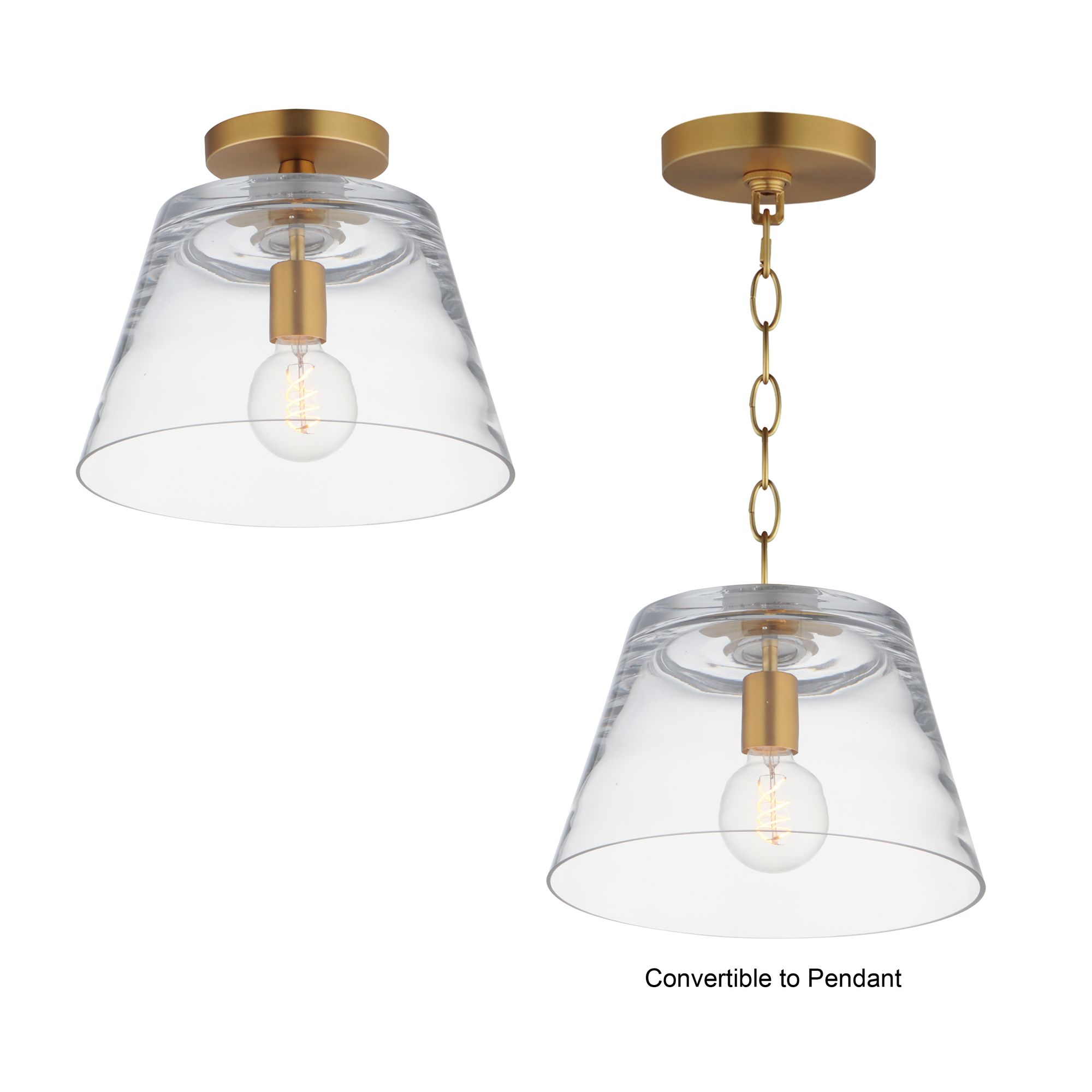 Image 3 Maxim Hudson 12" Clear/Natural Aged Brass 1-Light Semi-Flush Mount/Pendant more views