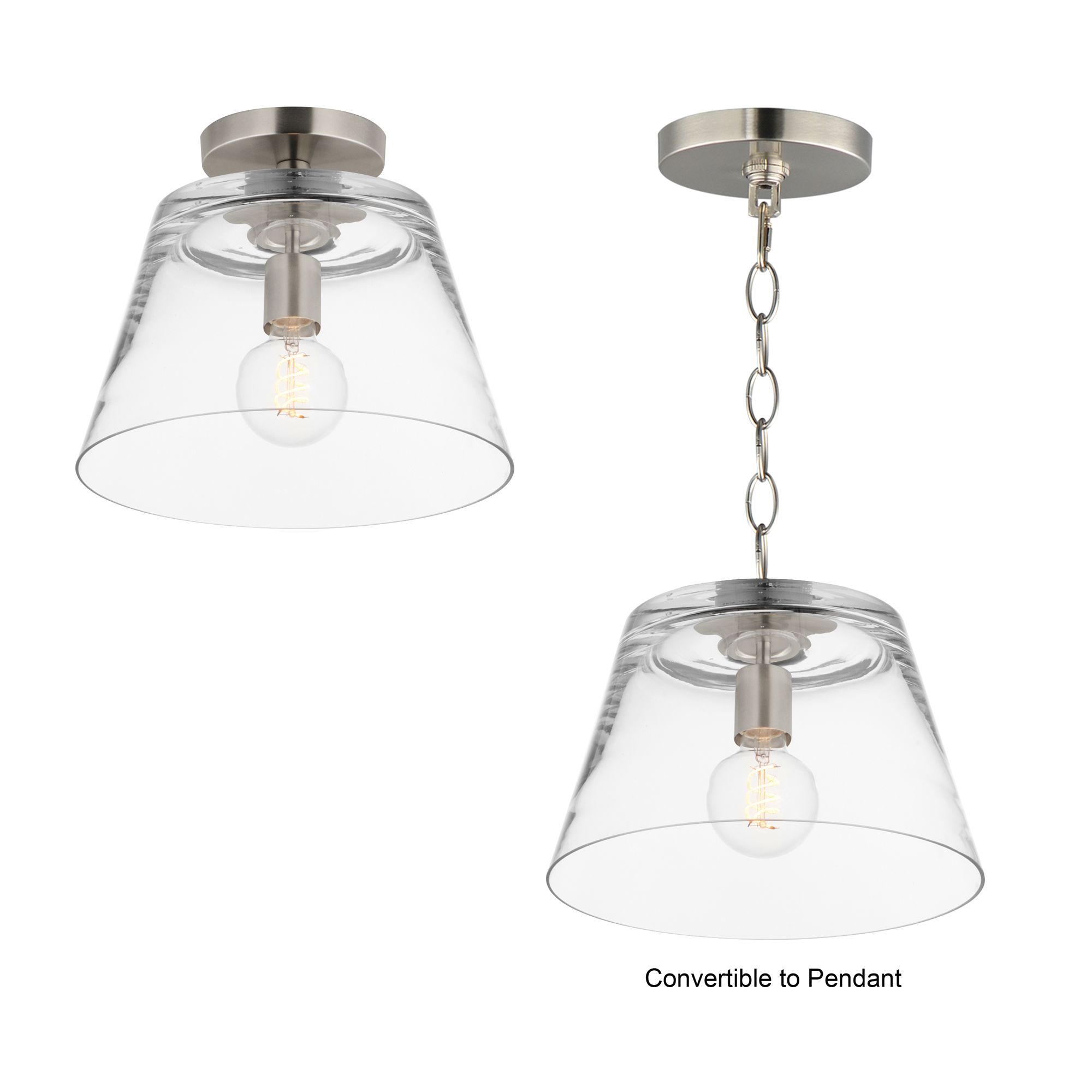 Image 3 Maxim Hudson 12" Wide Clear/Satin Nickel 1-Light Semi-Flush Mount/Pendant more views