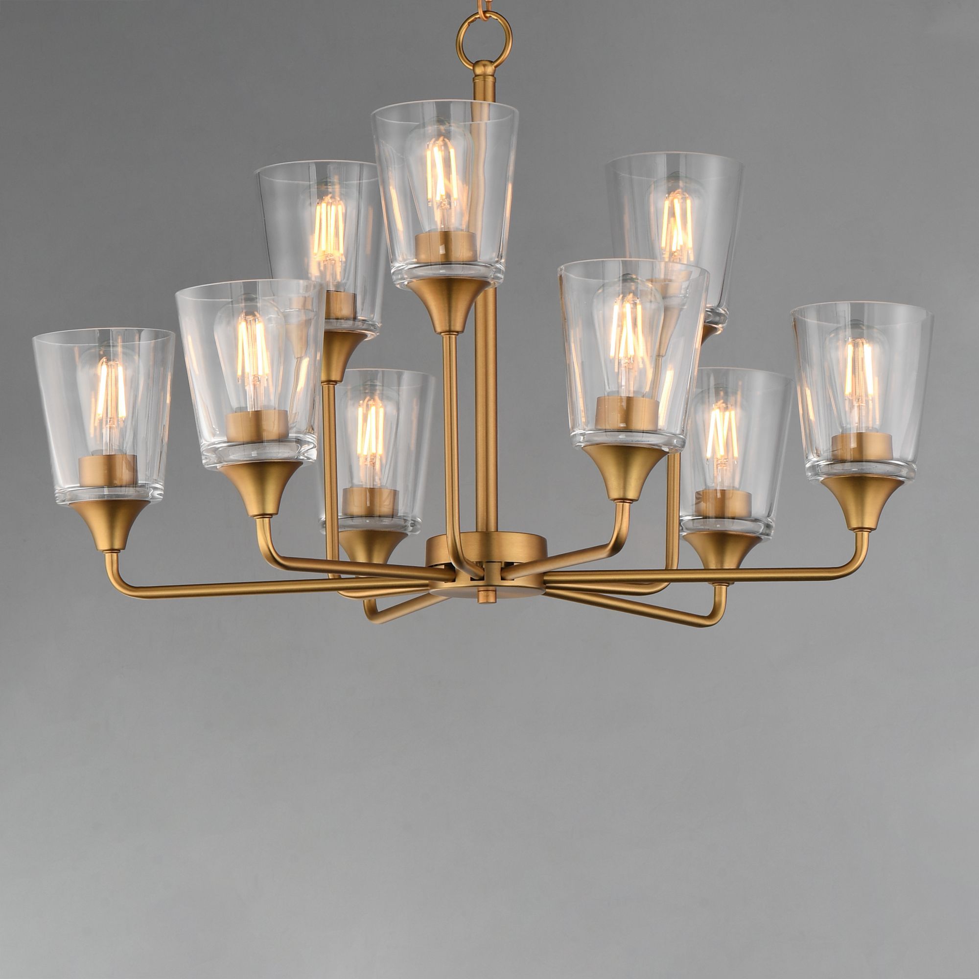 Thumbnail1 of Maxim Hudson 30" Wide Clear/Natural Aged Brass 9-Light Two-Tier Chandelier