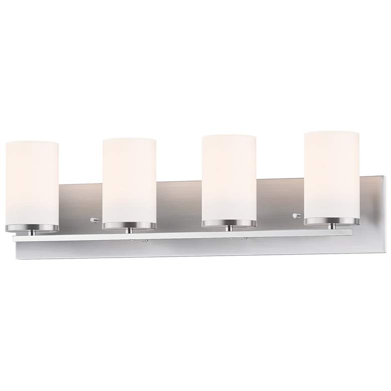 Image 1 Maxim Lateral 26 1/4" Wide 4-Light Satin Nickel White Glass Bath Light