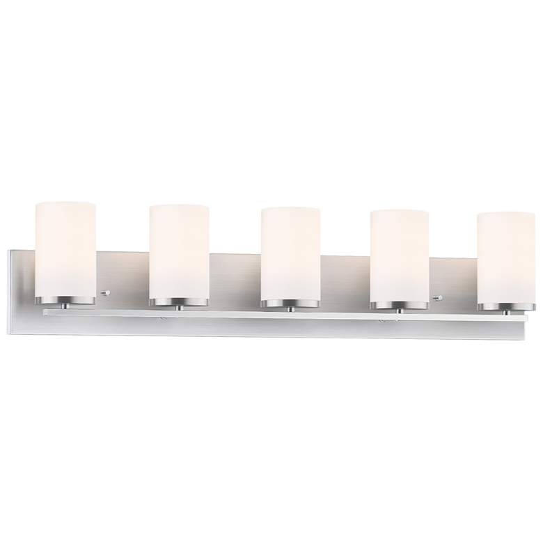 Image 1 Maxim Lateral 33 1/2" Wide 5-Light Satin Nickel White Glass Bath Light