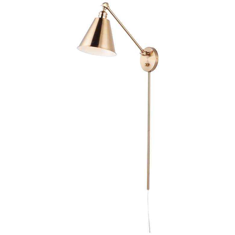 Image 1 Maxim Library 32.25" High Plug-In Brass Swing Arm Wall Lamp