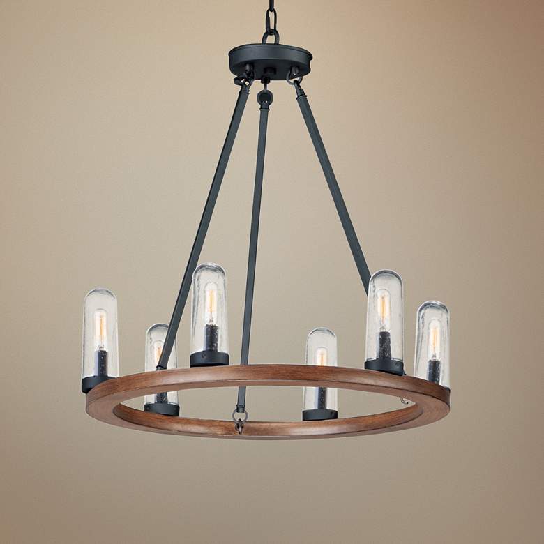 Image 1 Maxim Lido 24"W Antique Pecan and Black 6-Light Chandelier