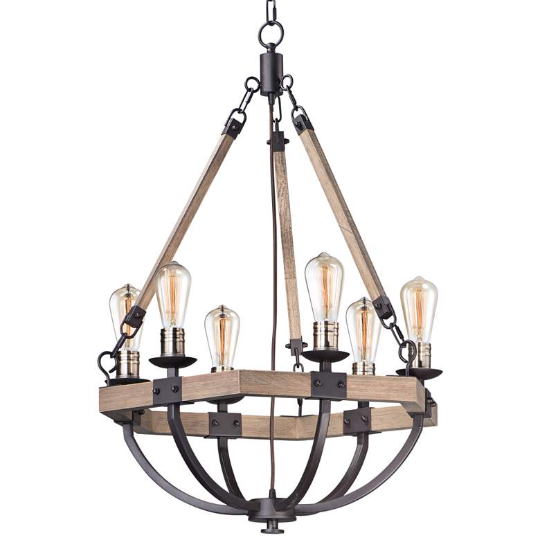 Image 2 Maxim Lodge 24 inch Weathered Oak and Bronze Rustic 6-Light Chandelier