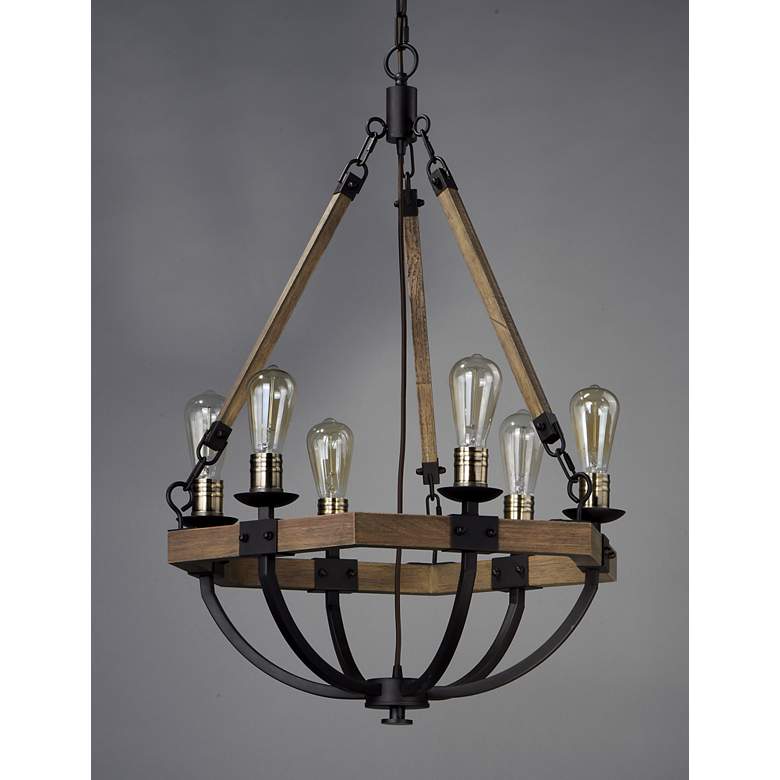 Image 3 Maxim Lodge 24" Weathered Oak and Bronze Rustic 6-Light Chandelier more views