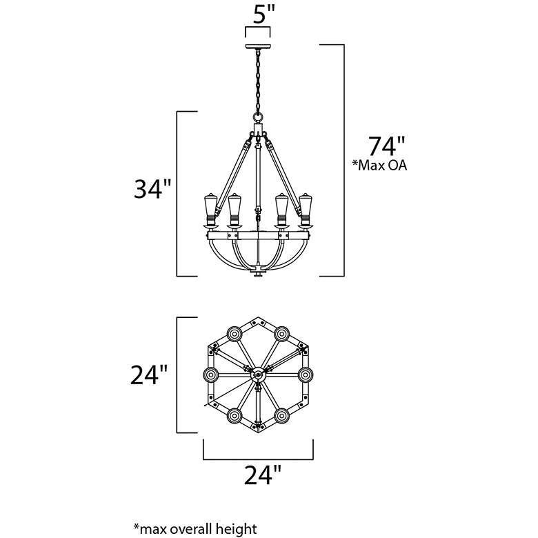 Image 6 Maxim Lodge 24" Weathered Oak and Bronze Rustic 6-Light Chandelier more views