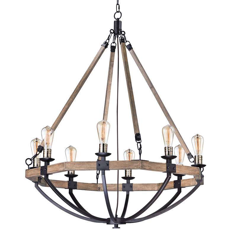 Image 2 Maxim Lodge 38" Wide Weathered Oak and Bronze 8-Light Chandelier