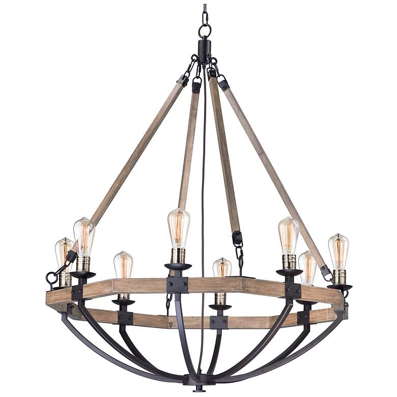 Image 2 Maxim Lodge 38 inch Wide Weathered Oak and Bronze 8-Light Chandelier