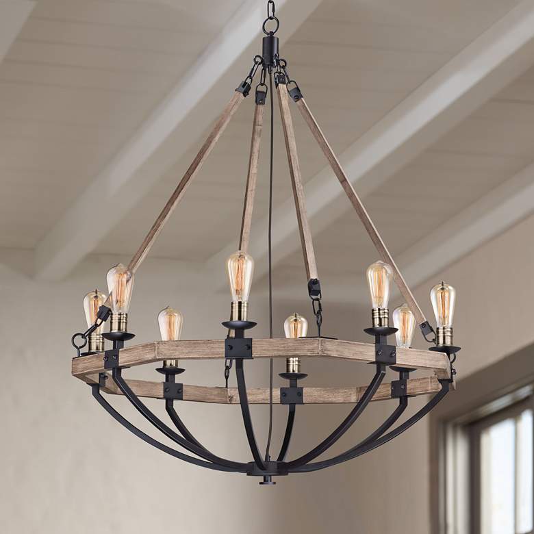 Maxim Lodge 38&quot; Wide Weathered Oak and Bronze 8-Light Chandelier