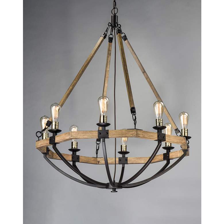 Image 5 Maxim Lodge 38" Wide Weathered Oak and Bronze 8-Light Chandelier more views