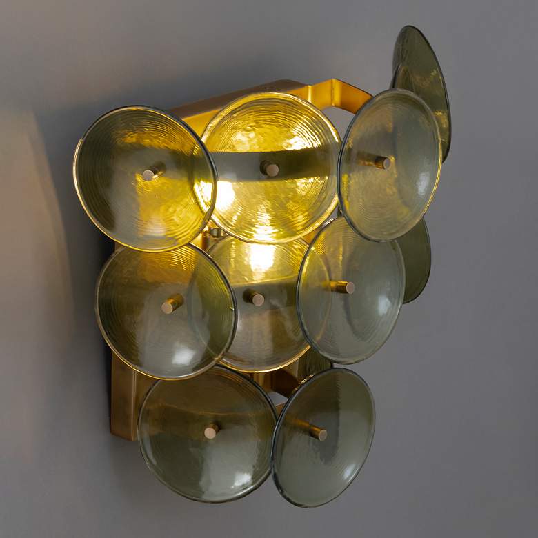 Image 3 Maxim Loren 15" High Weathered Brass/Green Vintage Wall Sconce more views