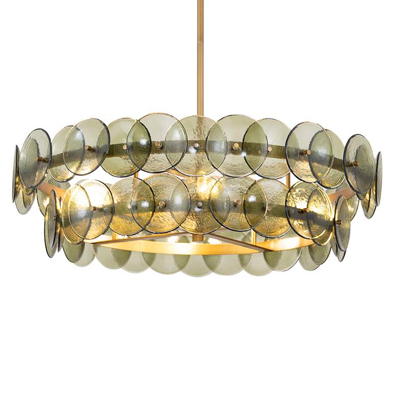 Image 4 Maxim Loren 30" Green Vintage/Weathered Brass Chandelier more views