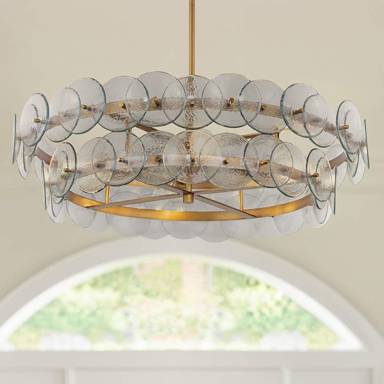 Image 1 Maxim Loren 30" Textured Clear/Weathered Brass Chandelier