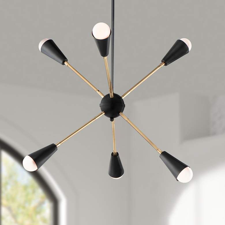 Image 1 Maxim Lovell 26 inch Wide Black 6-Light LED Pendant Light