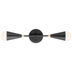 Maxim Lovell 5&quot;H Black and Satin Brass 2-Light Wall Sconce