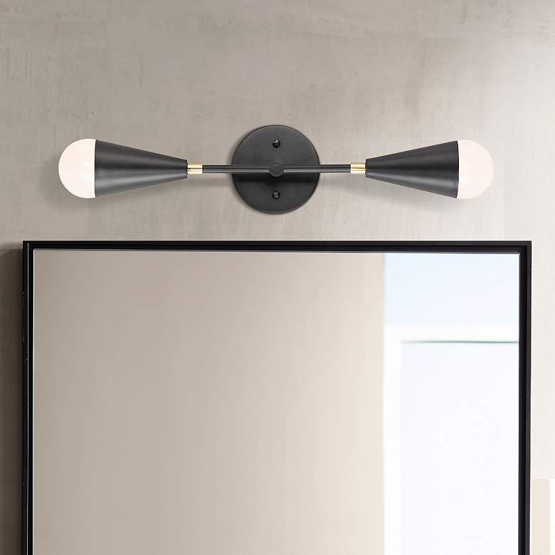Image 1 Maxim Lovell 5"H Black and Satin Brass 2-Light Wall Sconce