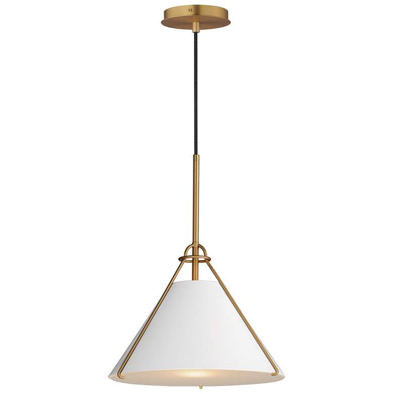 Image 1 Maxim Lucas 13" White/Natural Aged Brass Single Pendant