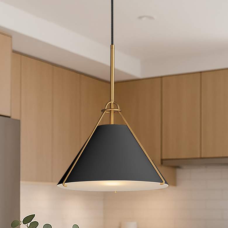 Image 1 Maxim Lucas 13" Wide Black/Natural Aged Brass Single Pendant