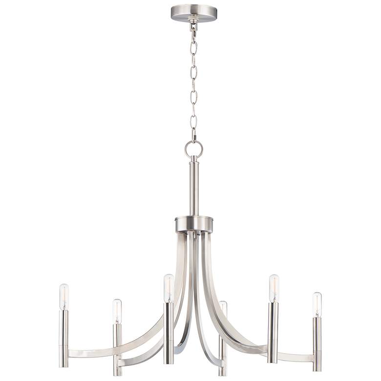 Image 1 Maxim Lyndon 28" Satin Nickel 6-Light Modern Candelabra Chandelier