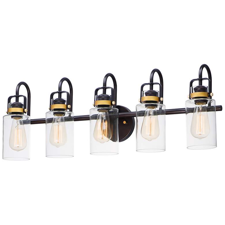Image 2 Maxim Magnolia 32" Wide Bronze and Gold 5-Light Bath Light