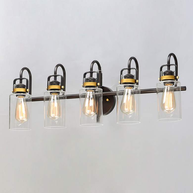 Image 1 Maxim Magnolia 32" Wide Bronze and Gold 5-Light Bath Light