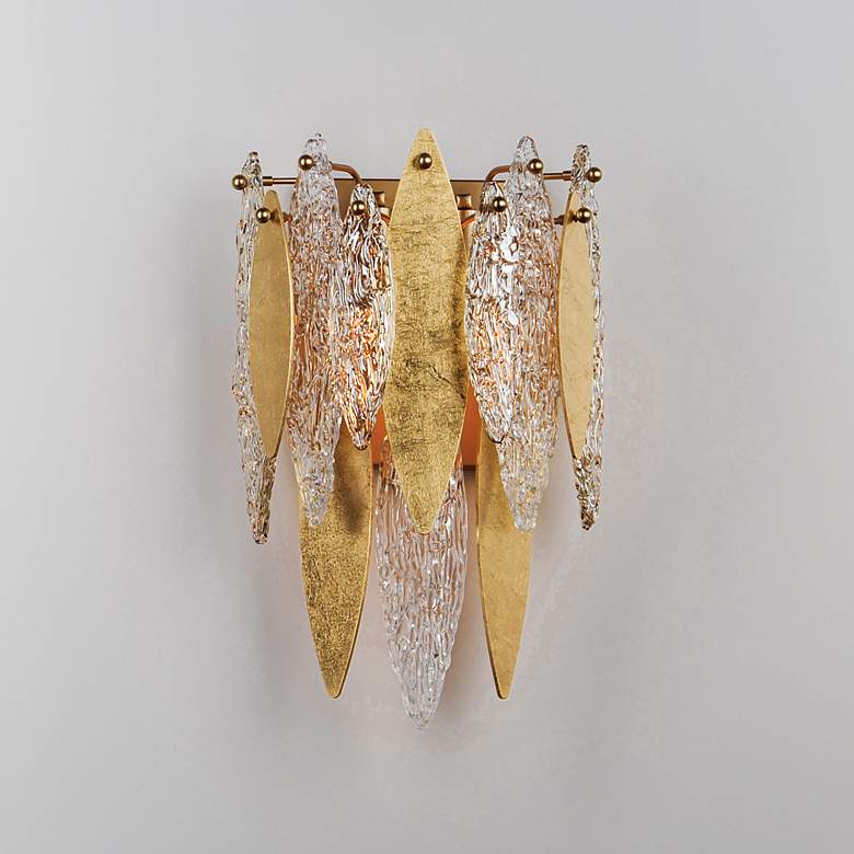 Image 1 Maxim Majestic 17 1/2" High Gold Leaf and Glass Wall Sconce