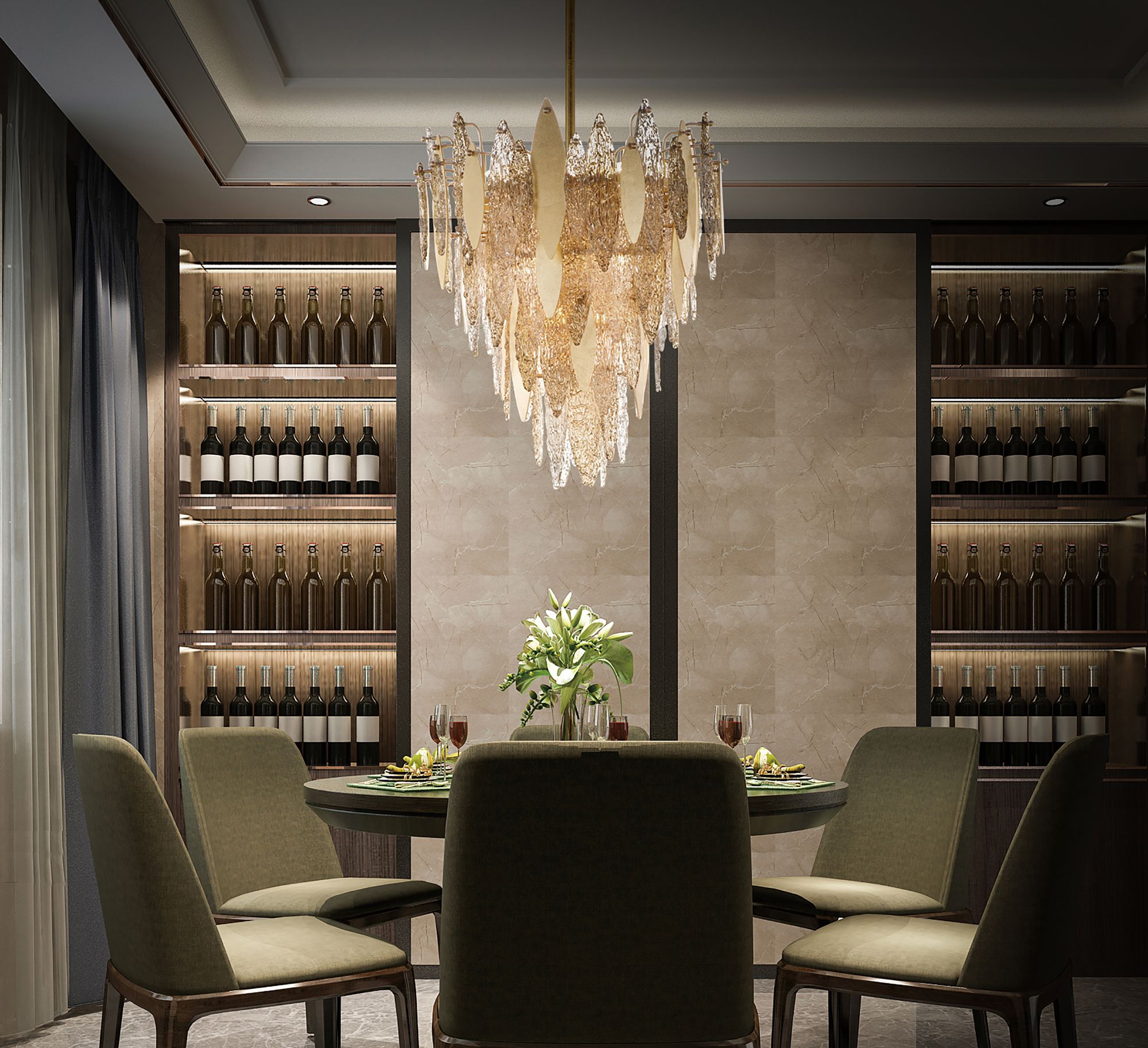 Maxim Majestic 32 1/2" Wide Gold Leaf and Glass Chandelier in scene