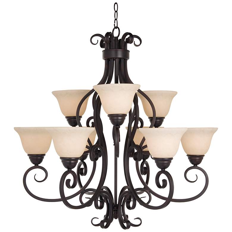Image 1 Maxim Manor 33" Wide Bronze Scroll Two-Tier Chandelier
