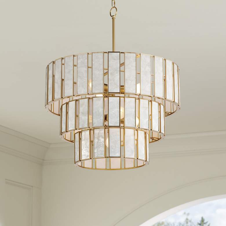 Image 1 Maxim Miramar 26 1/2"W Natural Aged Brass Tiered Chandelier
