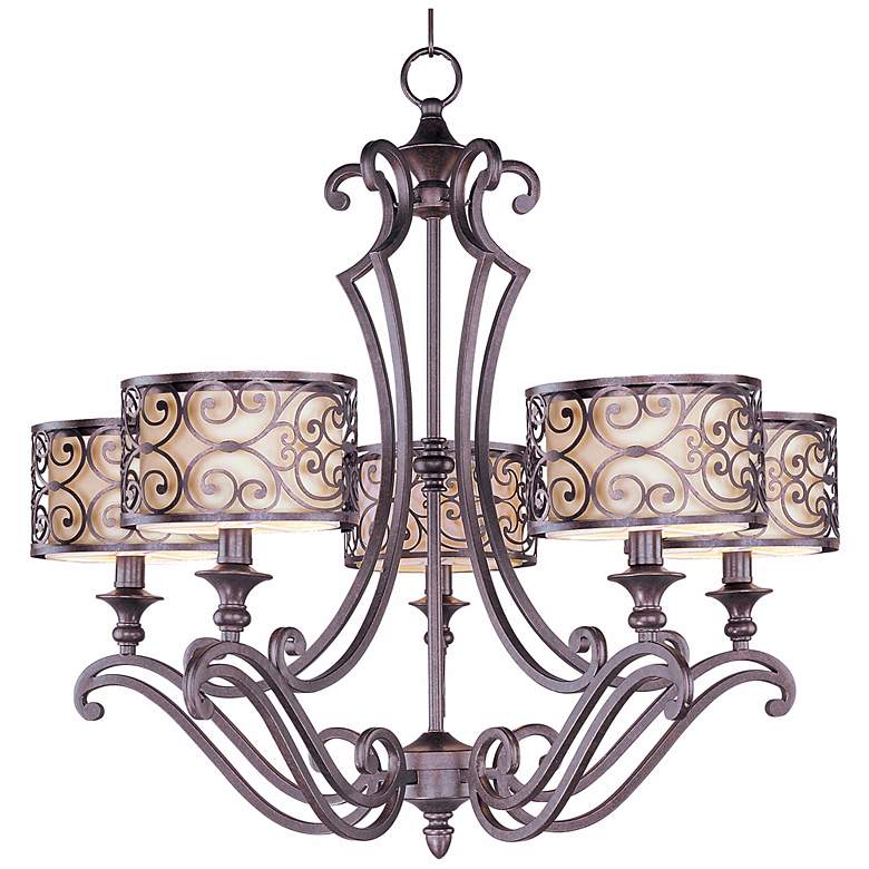 Image 2 Maxim Mondrian 28" Wide 5-Light Umber Bronze Scroll Shade Chandelier