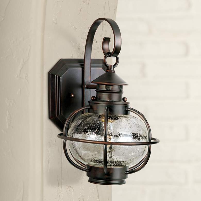 Image 2 Maxim Nautington 13" High Bronze and Seeded Glass Outdoor Wall Lantern