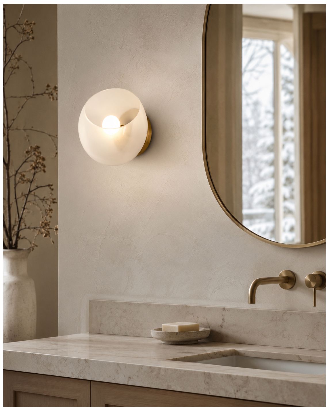 Maxim Neve 7 3/4" Marble/Natural Aged Brass 1-Light Wall Sconce