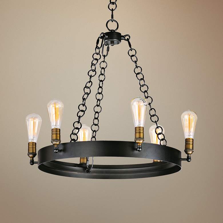 Image 1 Maxim Noble 26 inch Wide Black and Aged Brass 6-Light Chandelier