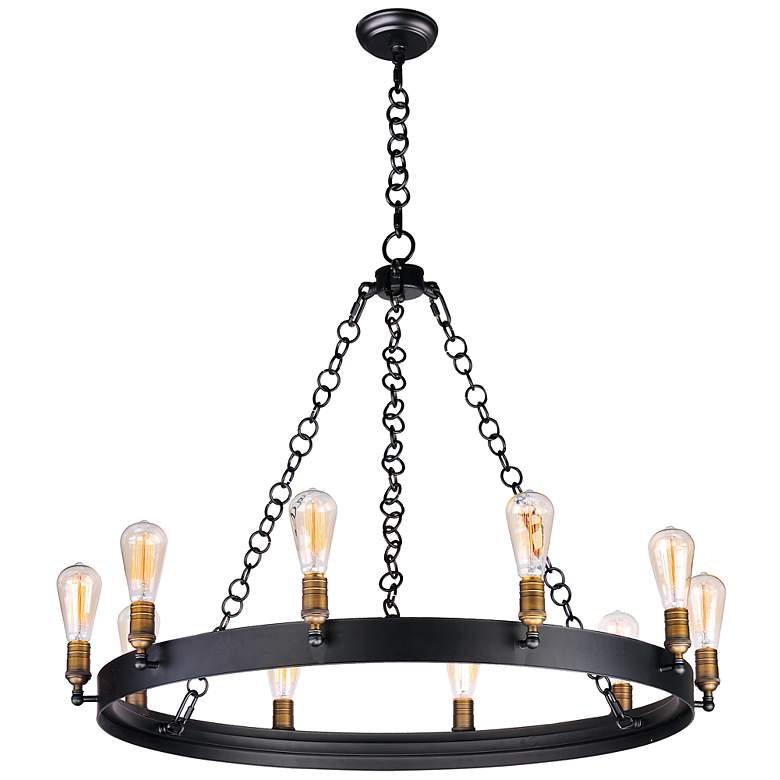Image 1 Maxim Noble 37 1/2"W Black 10-Light Wagon Wheel Chandelier