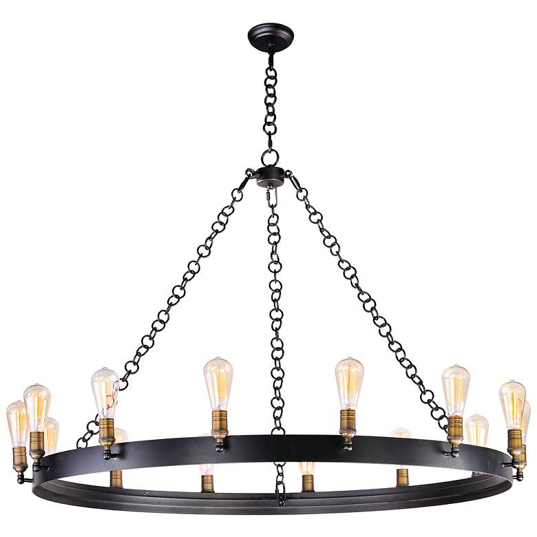 Image 1 Maxim Noble 50" Wide Black 14-Light Wagon Wheel Chandelier