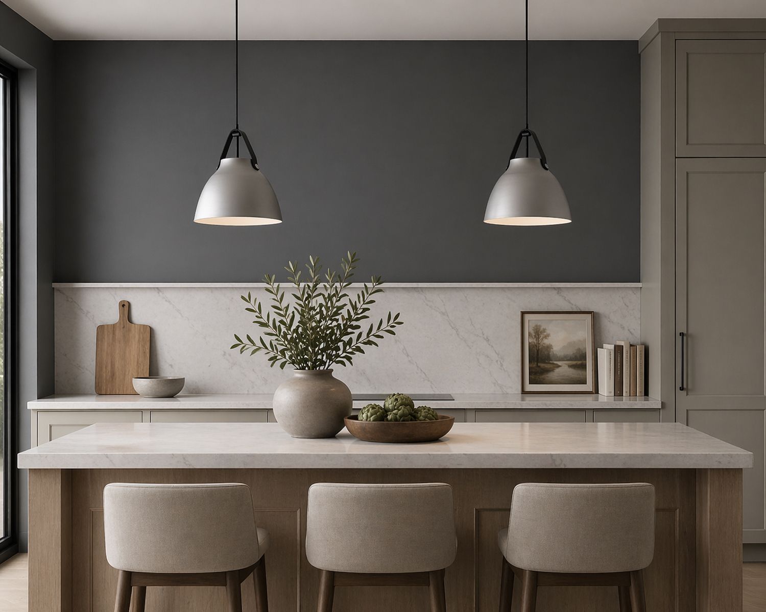 Maxim Nordic 14.25" Leather and Silver Platinum Modern Pendant Light
